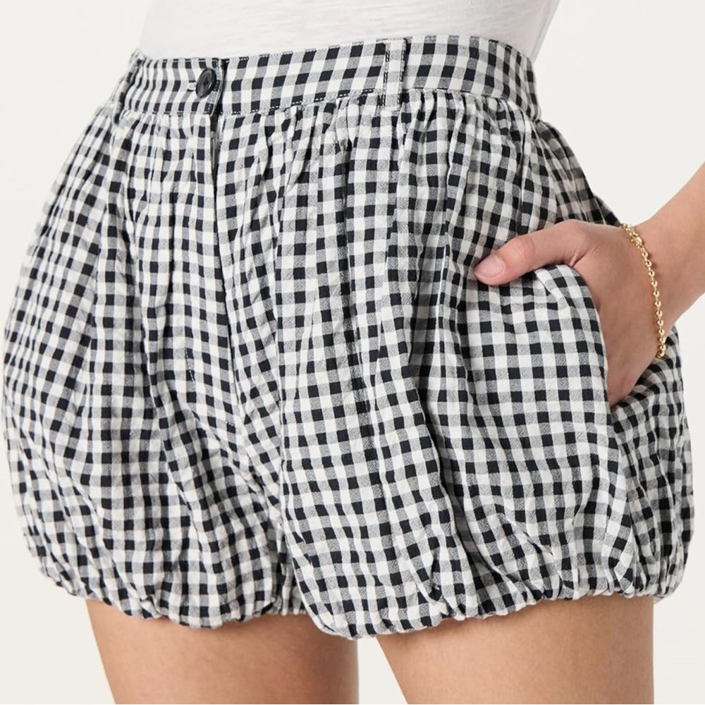 High-Waist Gingham Bubble Shorts - Black/White 2XL